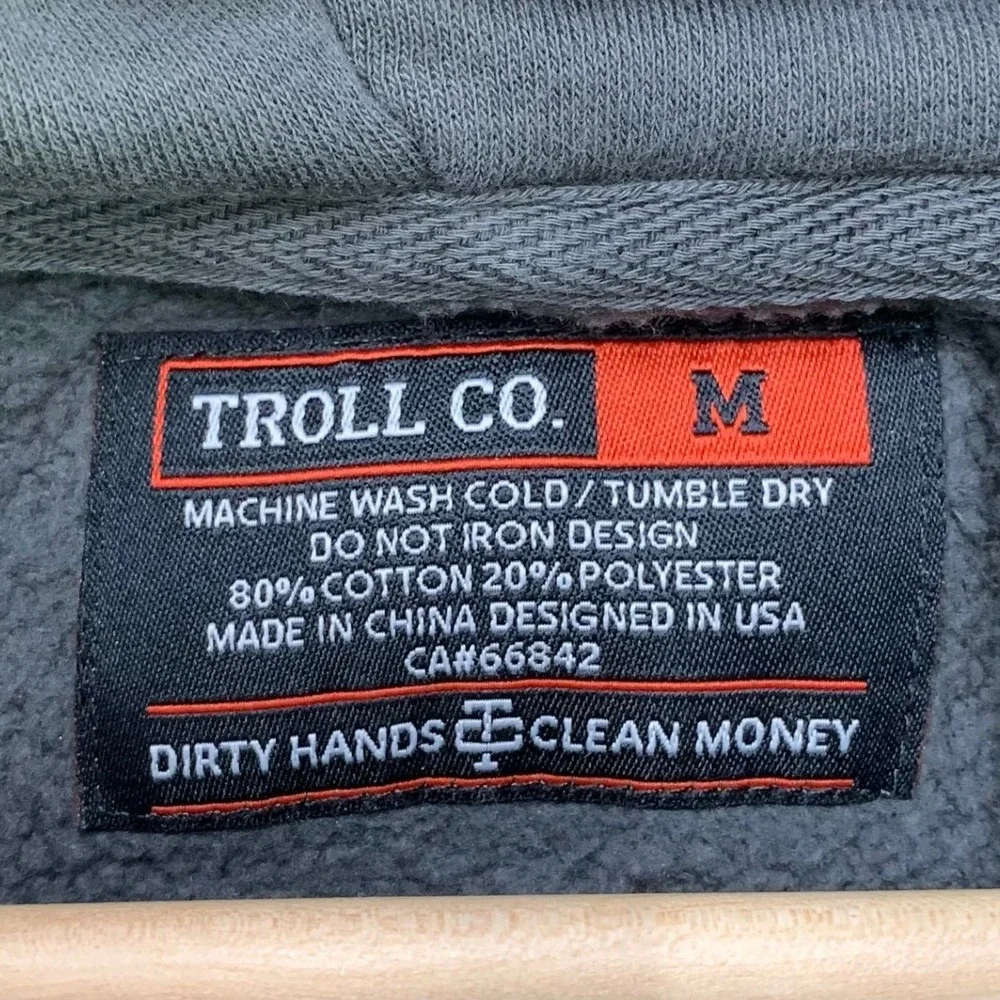 Troll Co Hoodie Men Medium Gray‎ Dirty Hands Clean Money Workwear Graphic DHCM